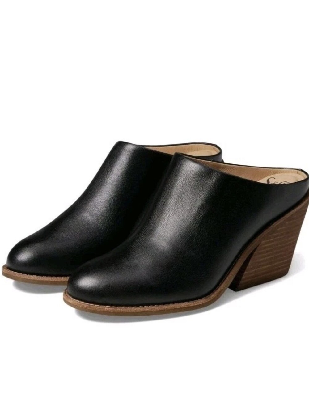 Sofft Tasha Mules Black Leather Stacked Heel Slip-on Clogs Size 9 Boho Comfort